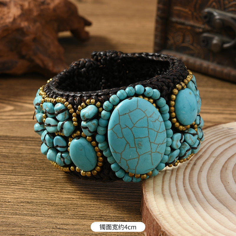 Wholesale Heavy weaving ethnic style natural stone bracelet Bohemian retro bracelet